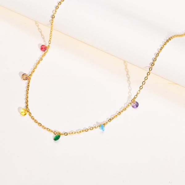 Fashion Luxury Lady Women's Jewelry Gold Plated Stainless Steel Charm Bracelet with Colorful Zirconia for Women