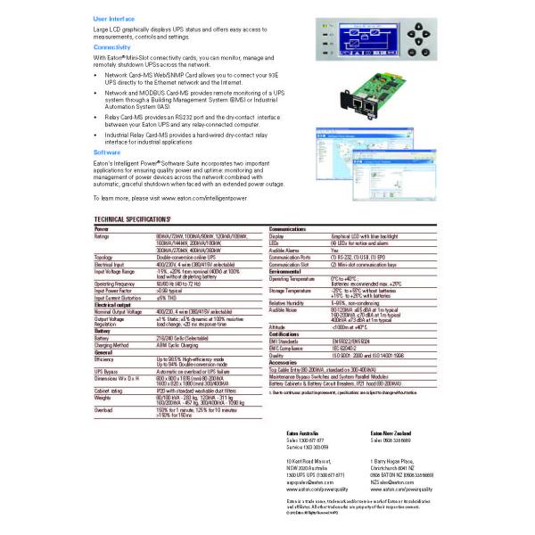 Eaton 93E 200KVA 200KW 380Vac/220Vac TOWER ONLINE UPS 8 часов до 90% мощности