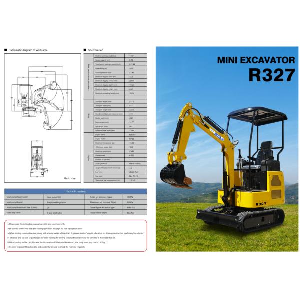 R327 1.5T Mini Excavator CE ISO Certified 1 Year Warranty Landscaping Utility Construction