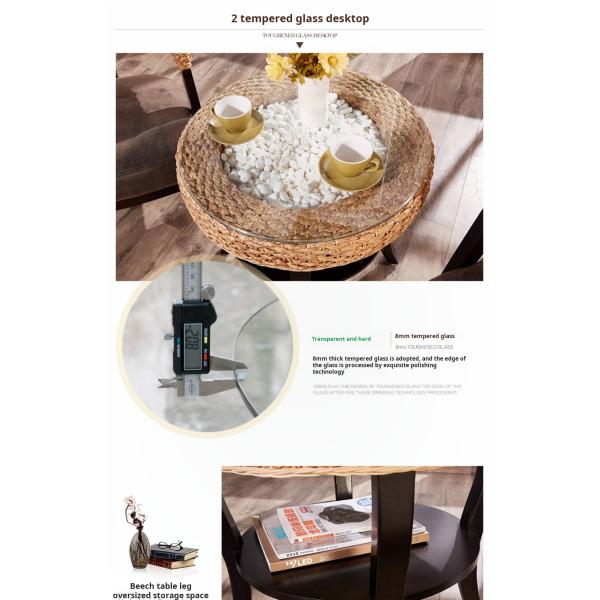 Tempered Glass 8mm Table Top Bistro Patio Table And Wood / Rattan Chairs