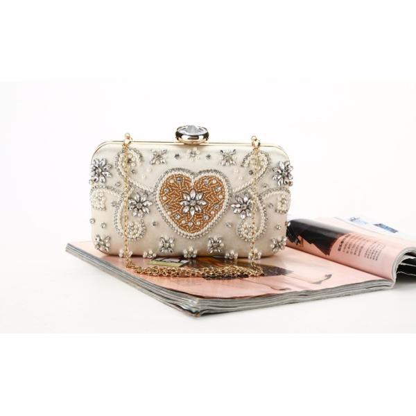 Crystal Beaded Sparkly Evening Bags Heart Shaped Clutches With Satin Fabric