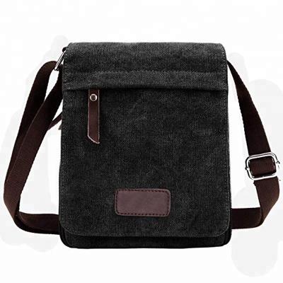 Black Shoulder Tote Bag Zippered , Long Strap Canvas Bag Strip Design Reusable