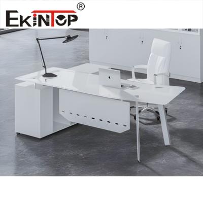 Branco Preto Vidro Moderno Mesa de Escritório Transparente de Vidro Temperado