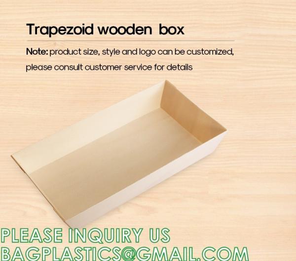 Wooden Food Packaging Box Cake Dessert Container With Plastic Cover, Take Out Pastry Cake Lunch Sushi Tray