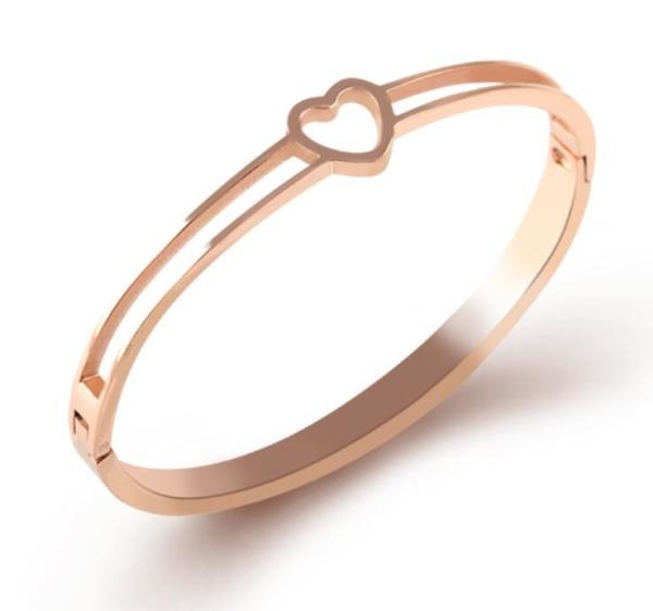 latest Stainless Steel Heart Wire Bracelet for Girls, High-End Open Bangles