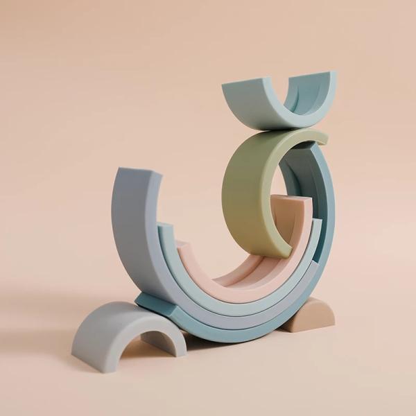 Воспитательное младенческое штабелируя качество еды штабелеукладчика силикона радуги игрушки BPA свободное