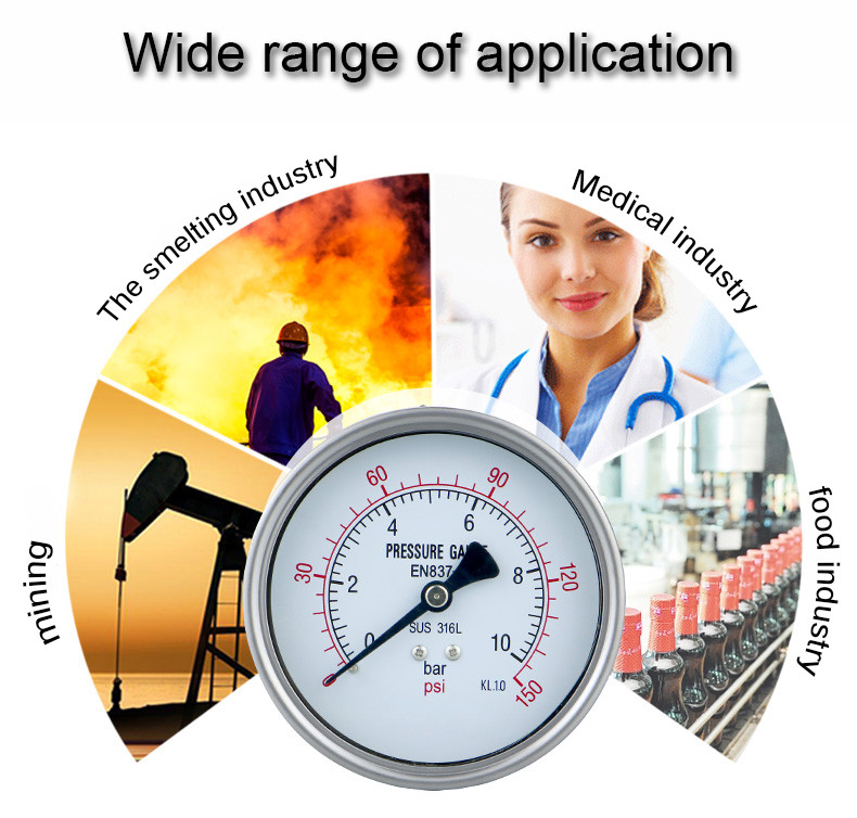 100mm Pressure Gauge 1.6% 1% Stainless Steel Manometer 16 Bar 2500bar for Industrial
