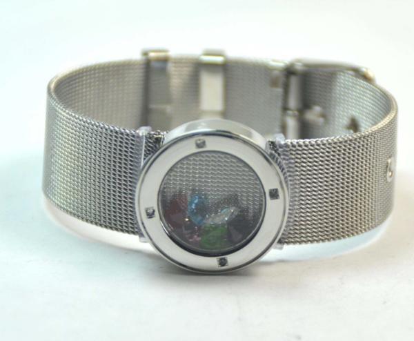 Mesh Belt Stainless Steel Glass Round Floating Charm Living Lockets Bracelet GLB013
