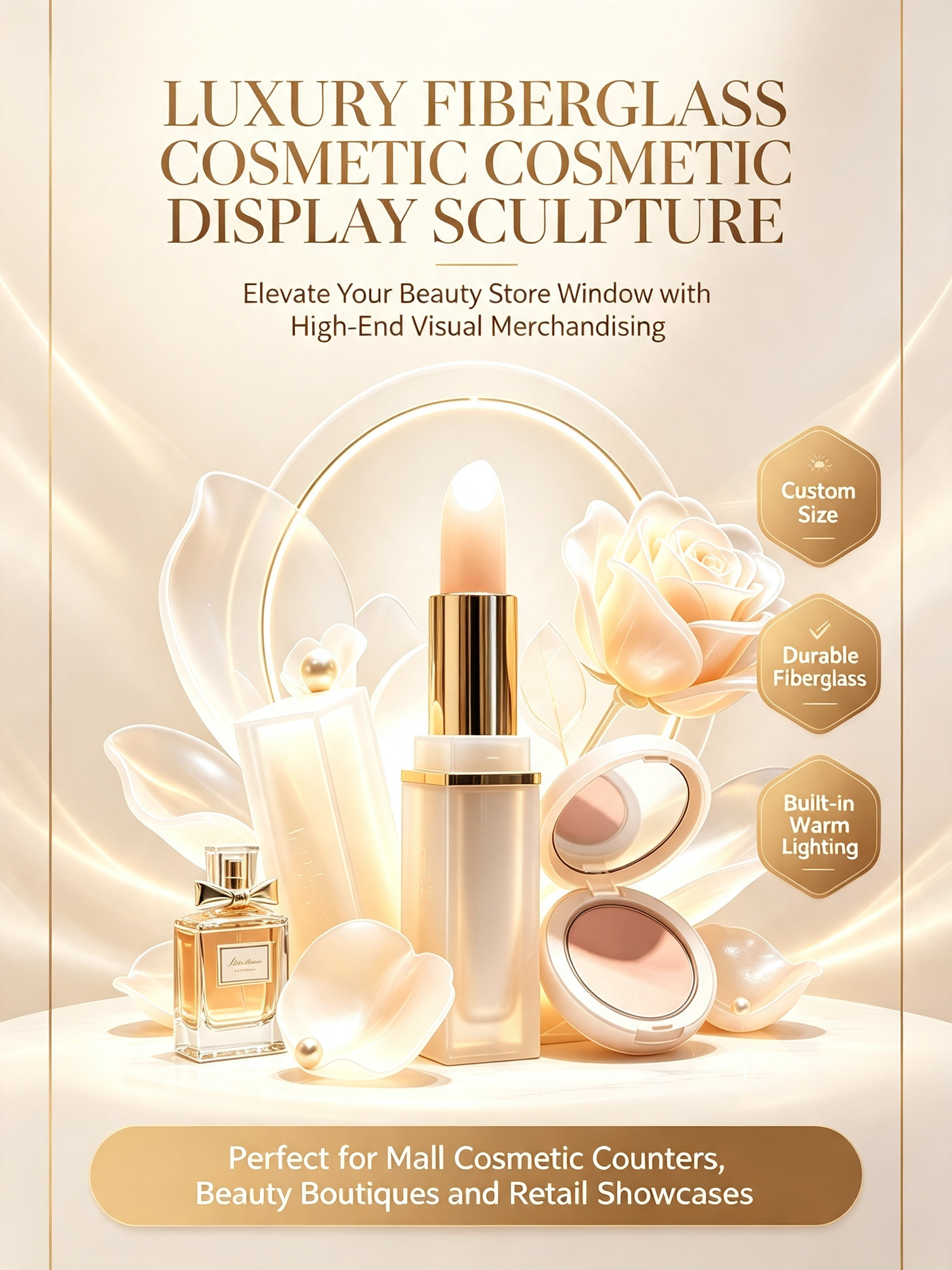 Customizable Size Luxury Cosmetic Display Sculpture with Automotive Grade Paint and Interactive Function