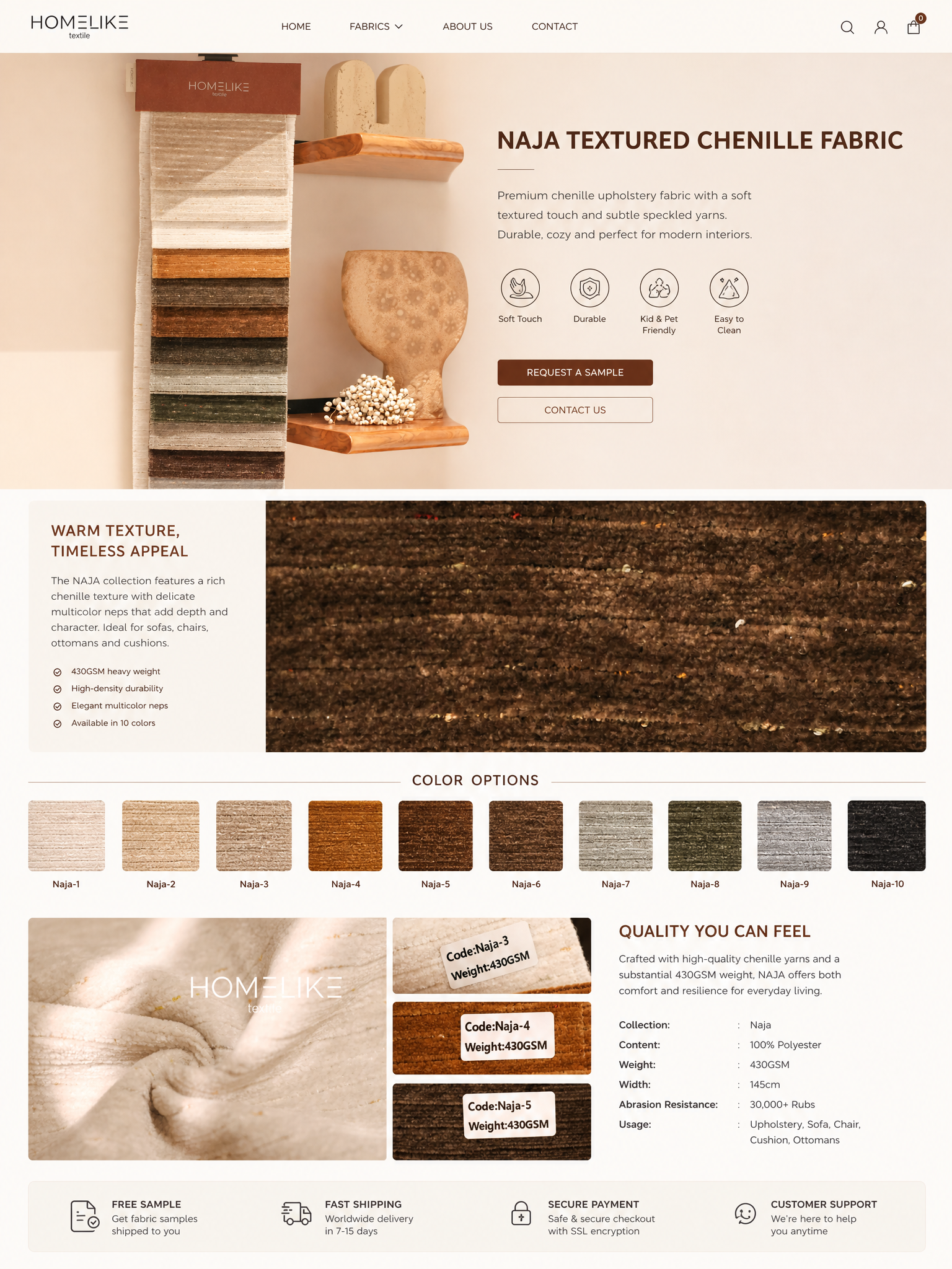 Naja|Speckled Horizontal‑Rib Chenille Upholstery Fabric