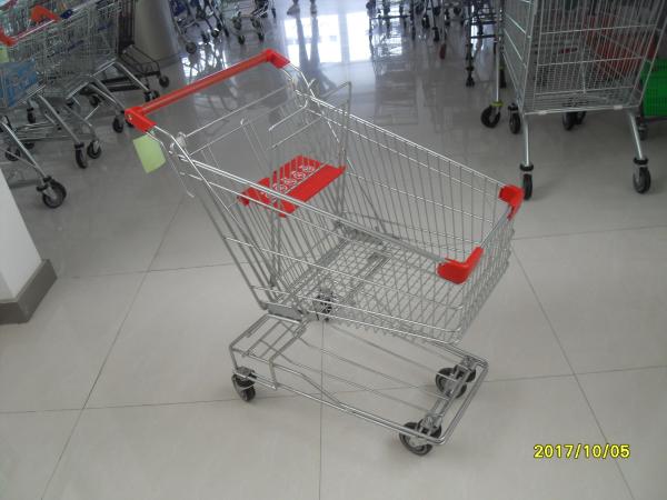 Heavy Duty Wire Shopping Carts With Wheels / Red Plastic Parts 80L