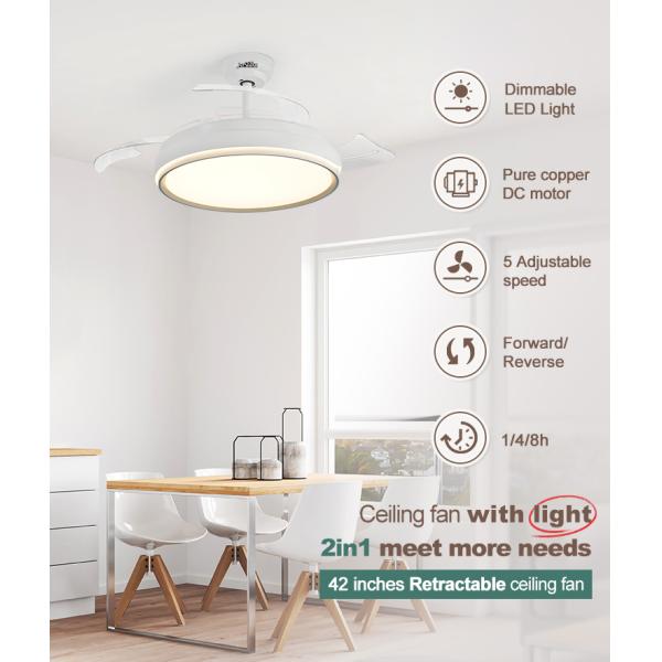 Design Contemporâneo Ventilador de Tecto LED de 5 Velocidades com Láminas Escondidas