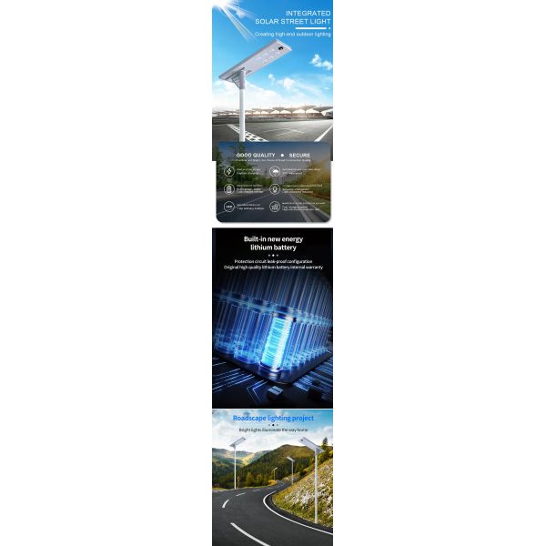 Heavy Duty Integrated Solar Street Light, Rustproof Aluminum Body, IP65 Weatherproof, 3-5 Rainy Days Runtime for Roads Parking Lots Projects