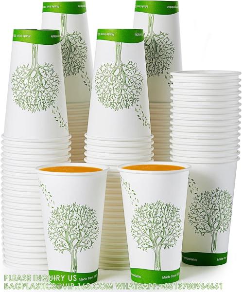 16 Oz Compostable Cups, Biodegradable Disposable Paper Cups With PLA Lined, Eco-Friendly Paper Coffee Cups For Party