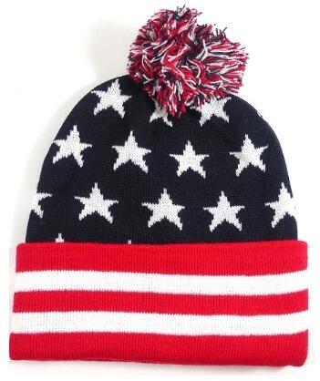Flag Girls Pom Pom Beanie Hat Slouchy Knitted Ski Cap Kepp Warm For Winter Season