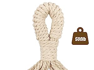 Hammock Chair Hanging Rope Swing - Max 500 Lbs - 2 Cushions Included - Steel Spreader Bar with Anti-Slip Rings