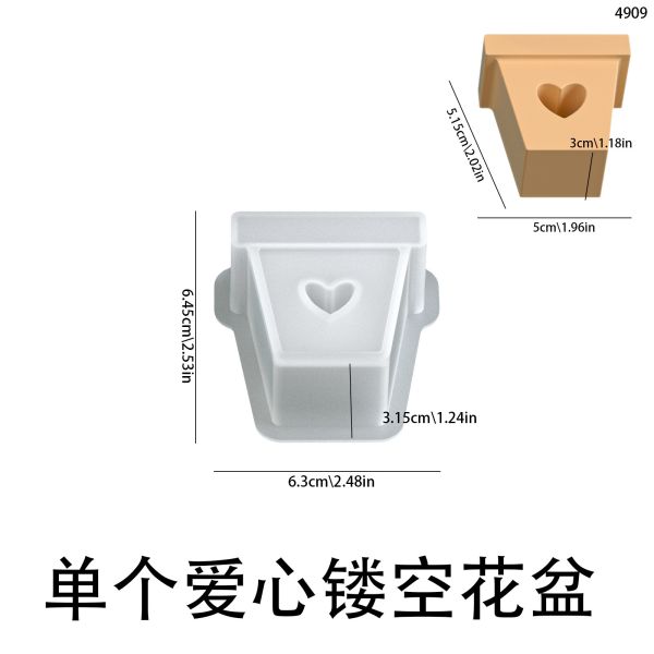 DIY Aromatherapy Gypsum Hollow Heart Flower Pot Silicone Mold Dry Flower Arrangement Flower Basket Pendant Dropping Mold