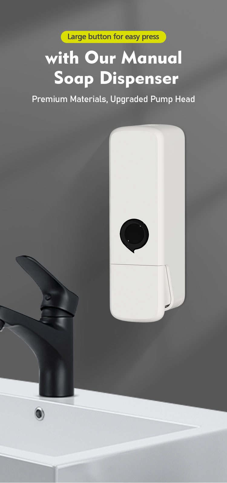 Hotel Wall Mounted Manual Soap Dispenser With 300ml Capacity 65x75x220mm Size