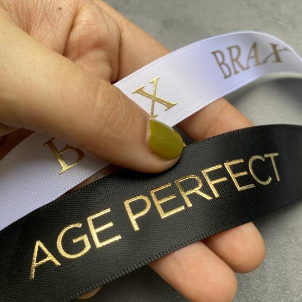 Luxury Gift Wrapping Customized 3D Gold Foil Embossed Printed With Logo Custom Satin Ribbon