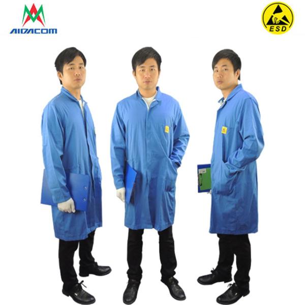SGS White Blue 0.35kg 10000 Class Cleanroom ESD Smock