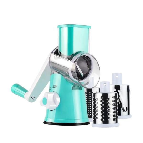 3 Drum Blades Stocked Rotary Cheese Grater for Manual Vegetable Slicer and Walnuts Grinder