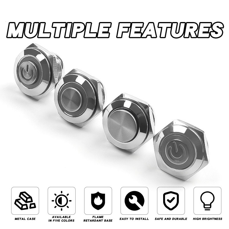 Ultra-Thin 16mm Self-reset Micro-stroke Ultra-short IP65 Waterproof 1NO Silver Contacts Copper Nickel Plated Push Button Switch