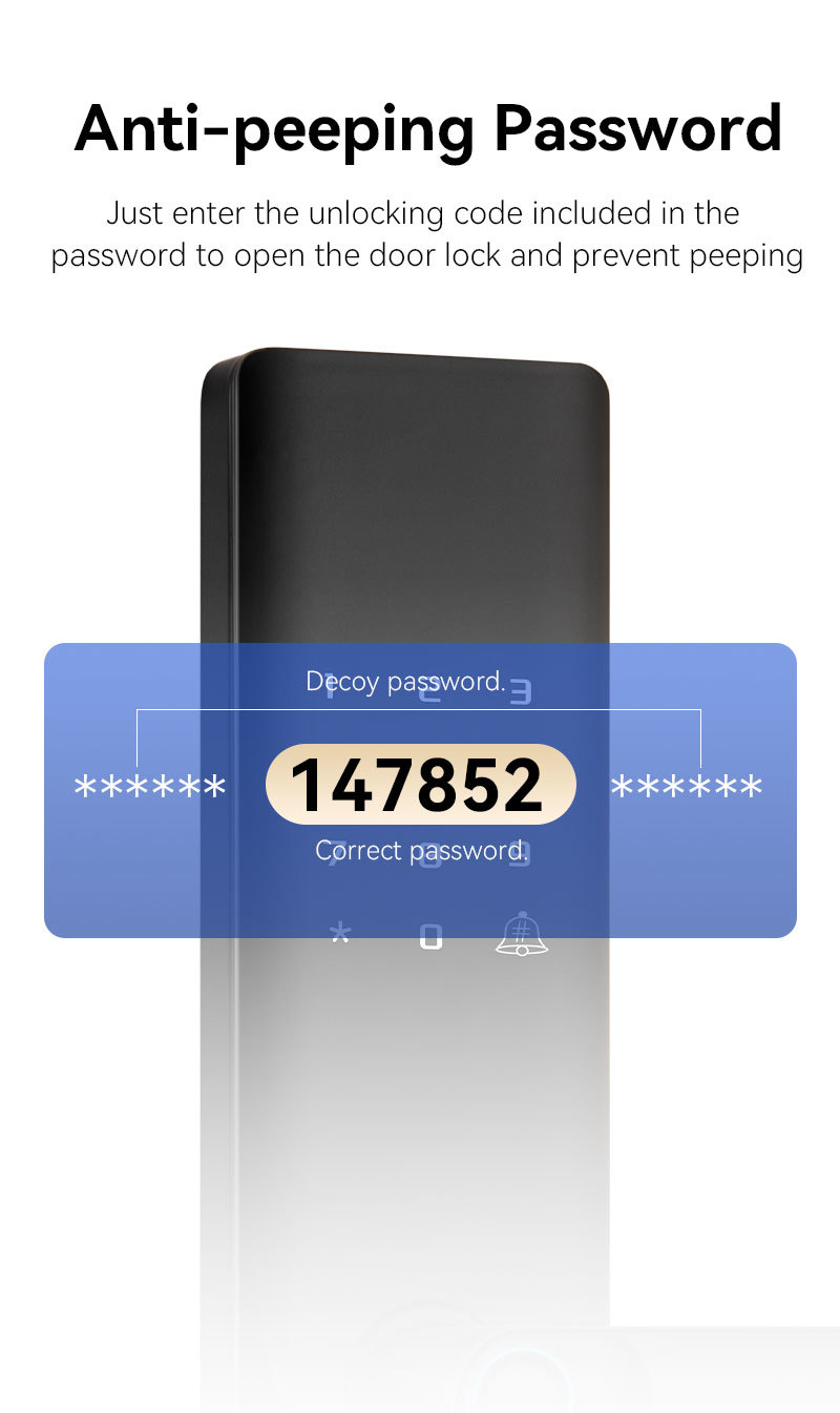 Qleung A19 Smart Door Lock with 6-in-1 Multi Unlock Ways, 0.5s Fast Semiconductor Fingerprint Sensor and Built-in Electronic Doorbell