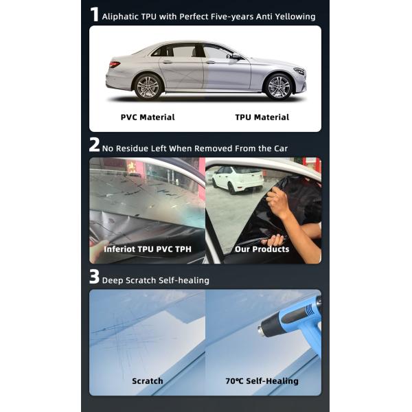 Film de protection de peinture automobile en TPU mat 190um, auto-cicatrisant, garantie 8 ans