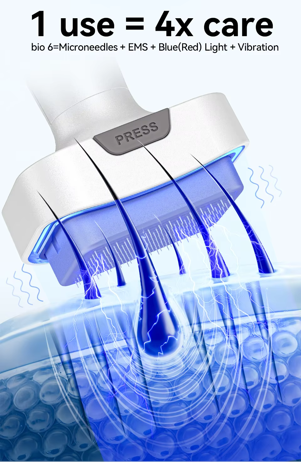 New Design  Vibration EMS+LED Deep Renewal Microneedling Stamp Pen with 5-Level Speed Control and Blue & Red Light Therapy for Home Use