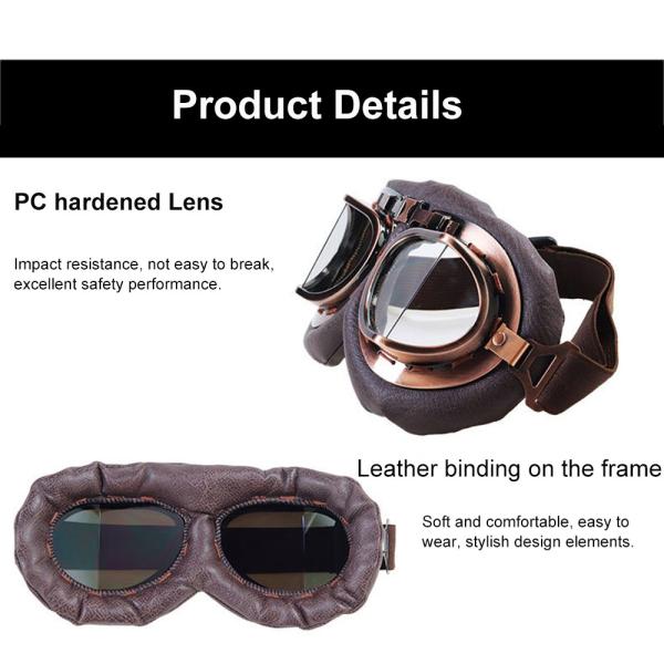 Custom Old Style Motorcycle Goggles with Adjustable High Strap and Anti-scratch Lens