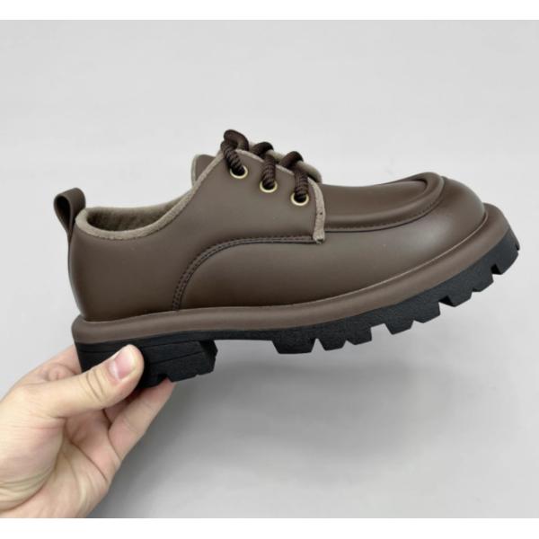 Genuine Leather Girls School Shoes Rubber Sole Artificial Short Plush Inner
