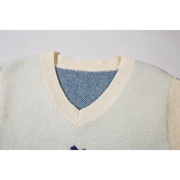 Men's Sunflower Custom V-neck Pullovers Sweater Knitted Vest Sleeveless Jacquard Jumpers