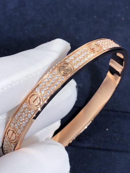 Elegant Gorgeous Factory Made Car Tier 18k Yellow/White/Rose Gold And Natural Diamonds LOVE Bracelet, Diamond-Paved