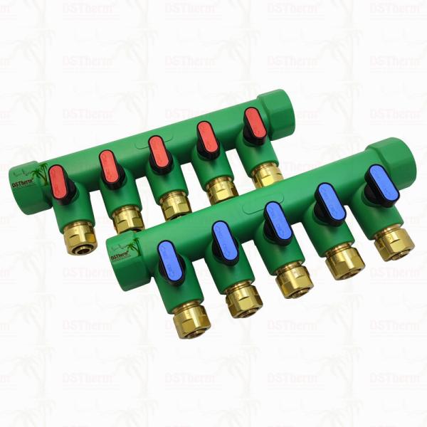 Colectores PPR con válvula de bola para agua caliente, rojos, de 5 vías, con logotipo y color personalizados, 25 mm