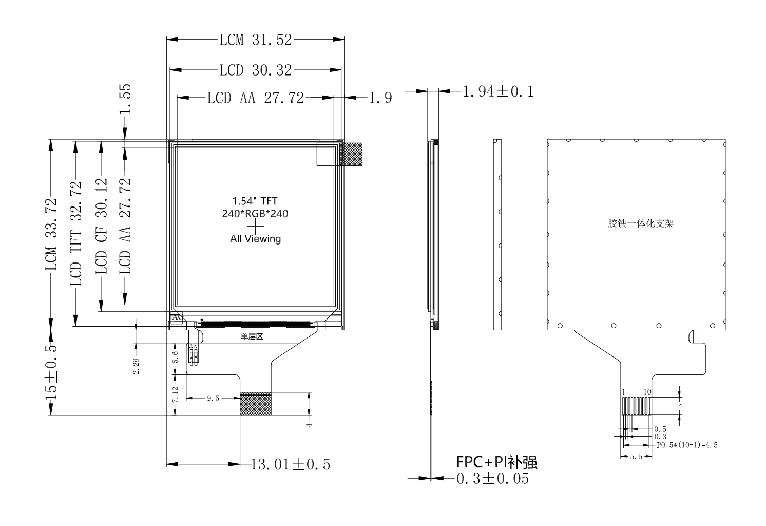 IPS TFT LCD 1,54-дюймовый квадратный дисплей с разрешением 240*240 точек Интерфейс SPI