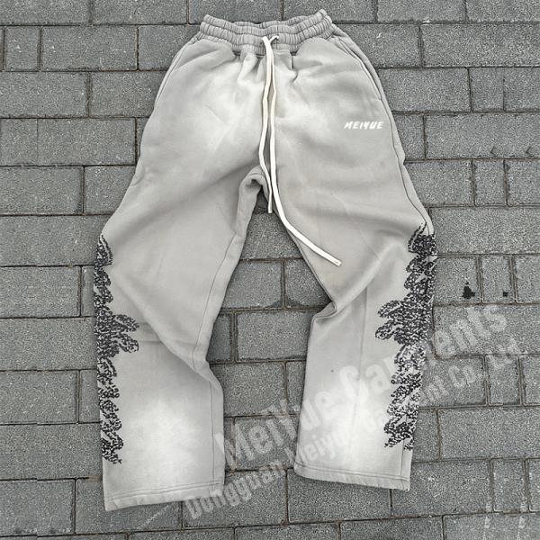 Custom Mens Joggers Fleece Wide Leg Flared Baggy Acid Wash Vintage Stacked Sweatpants Men Casual Sweat Pants Trousers for Men