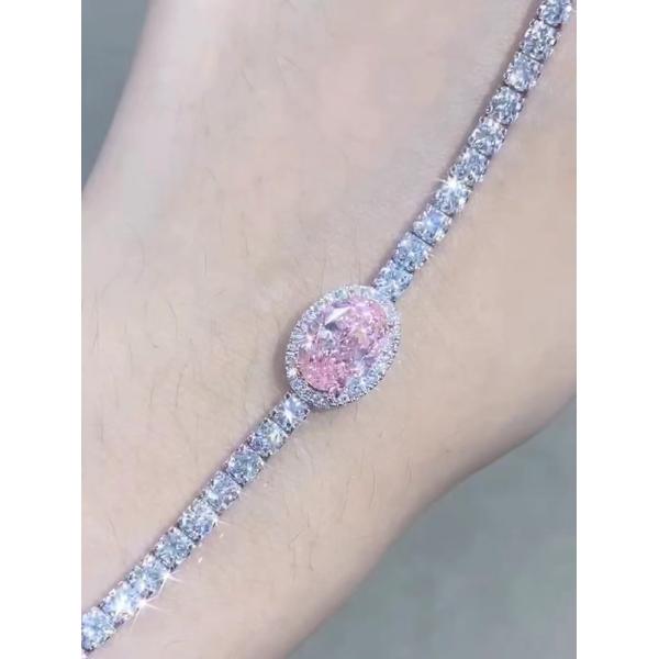 2.87ct Розовый бриллиант Теннисный браслет Овальный резкий синтетические бриллианты