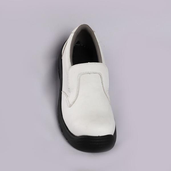 Unisex Low Cut Safety Shoes Smash Resistant Comfortable EVA Metal Eyelets White Upper Black Outsole