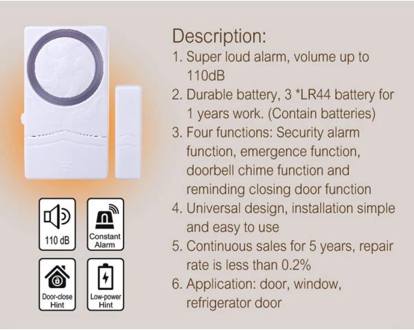 Wireless Magnetic Door Security Alarm 35.4g Pool Burglar 110dB