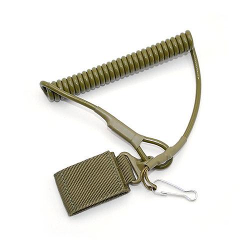 Khaki Green Elastic Coil Lanyard Sling Secure Dropping Protection For Pistols