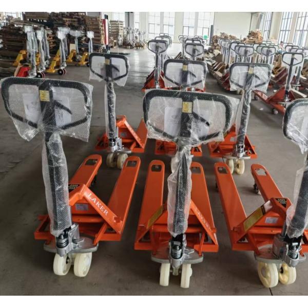 Euro Pallet Stable Load Bearing 2.5 Tons Hand Pallet Truck 550 Mm Width 1150 Mm Fork Length Double Nylon Wheels