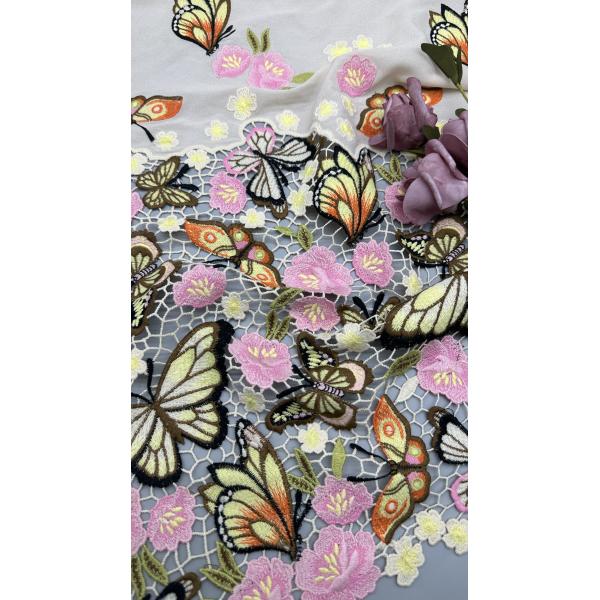 Polyester Embroidery Flower Lace Fabric 3D Textile Lace Fabric For Lady Dress