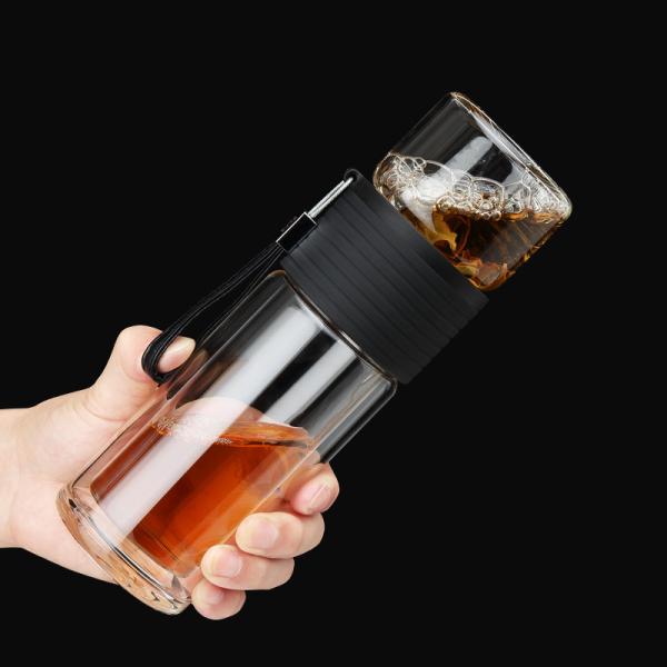 Lightweight Clear Double Wall Glass Tea Infuser Bottle Tumbler With Filter