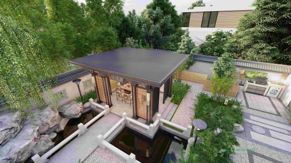 Novo estilo chinês de alumínio pavilhão de jardim de liga de arbor quiosque Uma versão moderna da estética tradicional