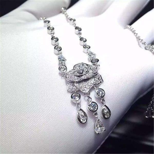 Luxury jewe factory Rose diamond  Necklace 18k gold  white gold yellow gold rose gold diamond Necklace