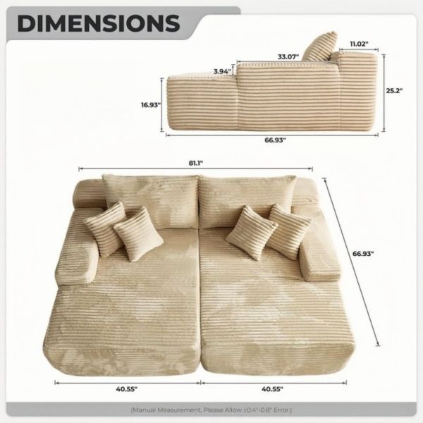 Modern Corduroy Modular Sectional Sofa Set Vacuum Compressed Sofa Recliner High Density Sponge Sofa Couch for Living Room