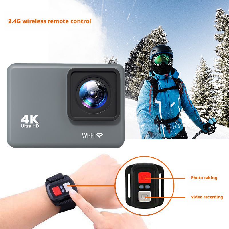 DLC 4K 60FPS 30M Waterproof Sports Cam EIS Stabilizer 2 Inch Display 170 View WiFi Control Wrist Remote Dual Dash Cam Outdoor