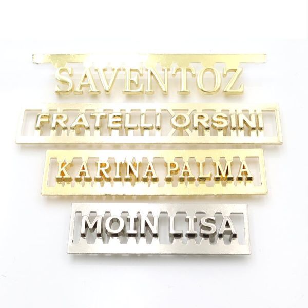 Premium Metal Separated Letter Logo Bag Accessories Hollow Brand Name Label