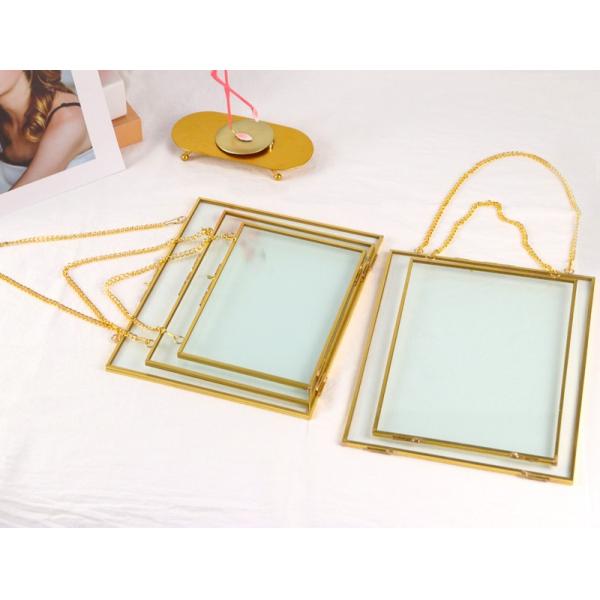 Gold copper quadrilateral metal photo frame glass artifact Dried flower clip Botanical specimen clip