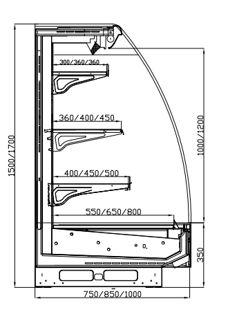Open Air Display Cooler With Backwall Top Mirror